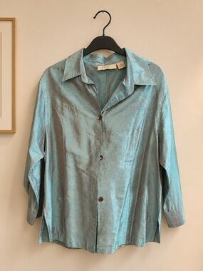 Source Unknown Light Teal Satin-Look Shirt Jacket
